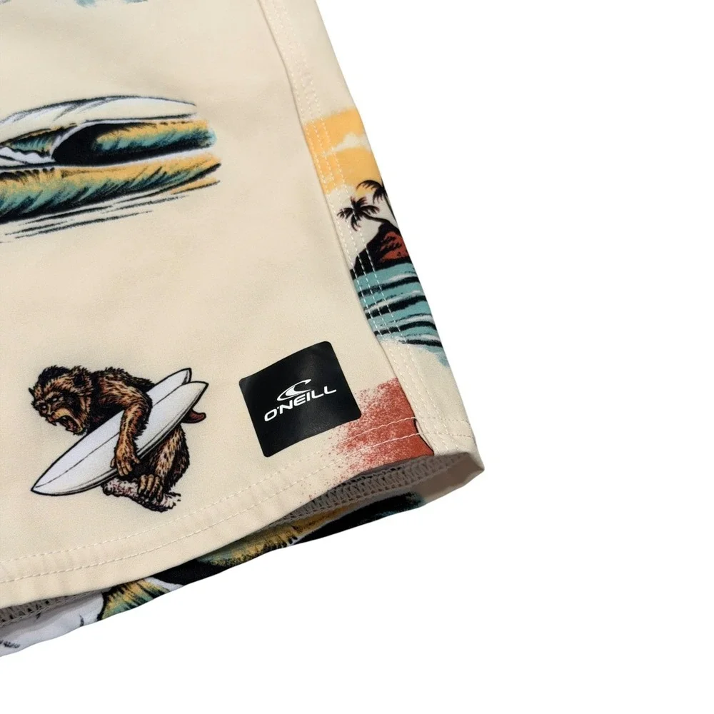 O'Neill Hyperfreak Board Shorts Mens 30 Cream Monkey Surf Tropical Stretch 18.5